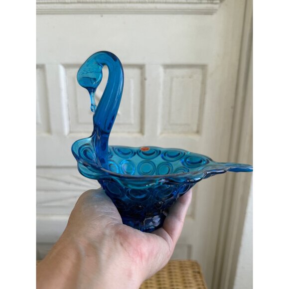 Vintage MCM Italy Art Glass Blue Swan Candy Dish Bulls Eye Pattern - Picture 5 of 15